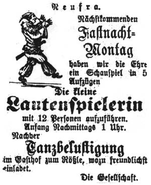 Zeitungsbericht zur Fasnet in Neufra aus dem Jahr 1875