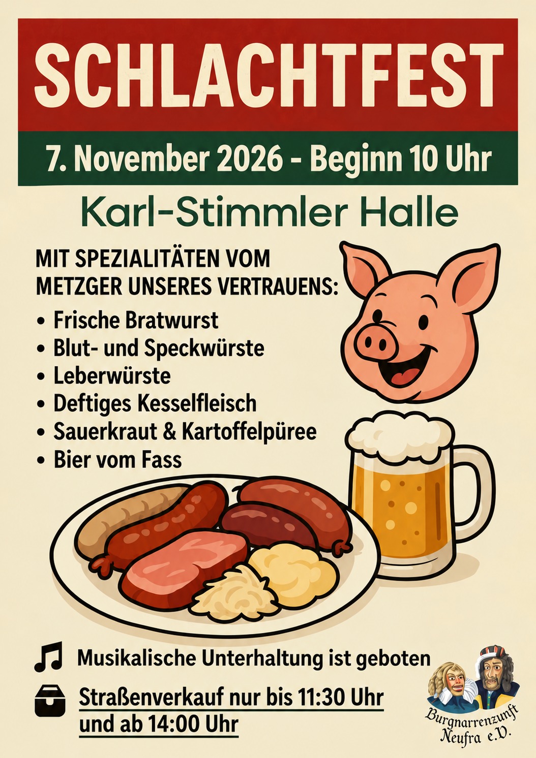Originalflyer zum Schlachtfest am 7. November 2026 in der Karl-Stimmler Halle